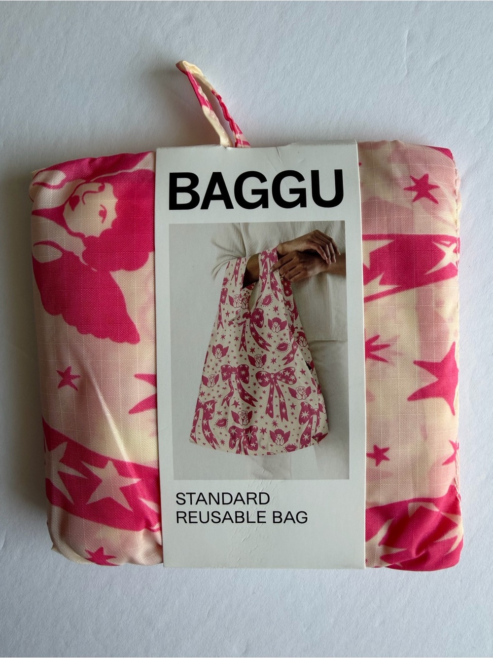 NWT BAGGU Standard Reusable Bag Cherub Pink Bow